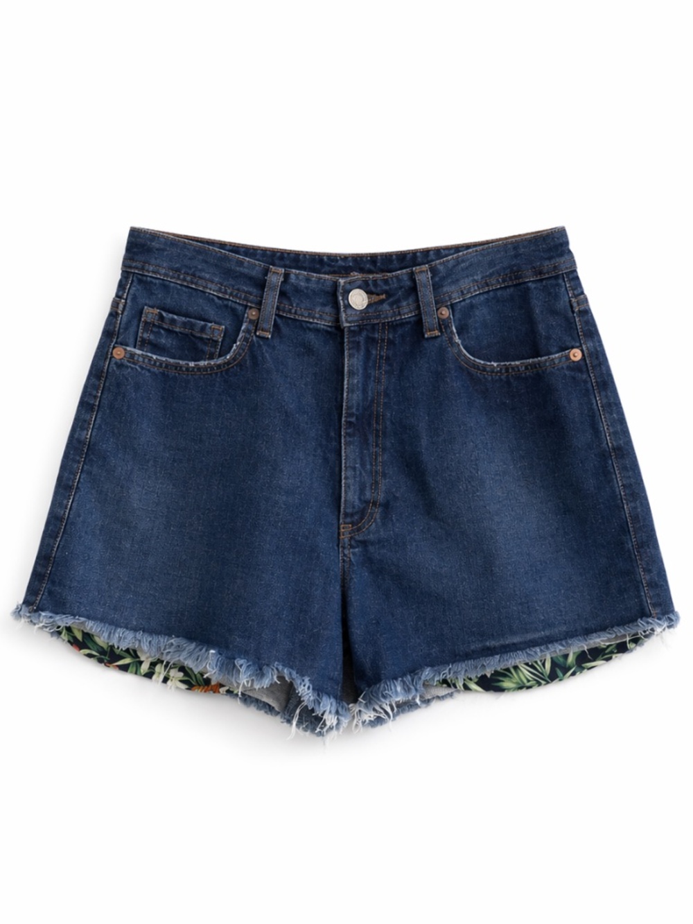 4/$20➡️ Marfinno Dark Wash Tropical Print Denim Shorts 4.5" Inseam – Size 32 EUC